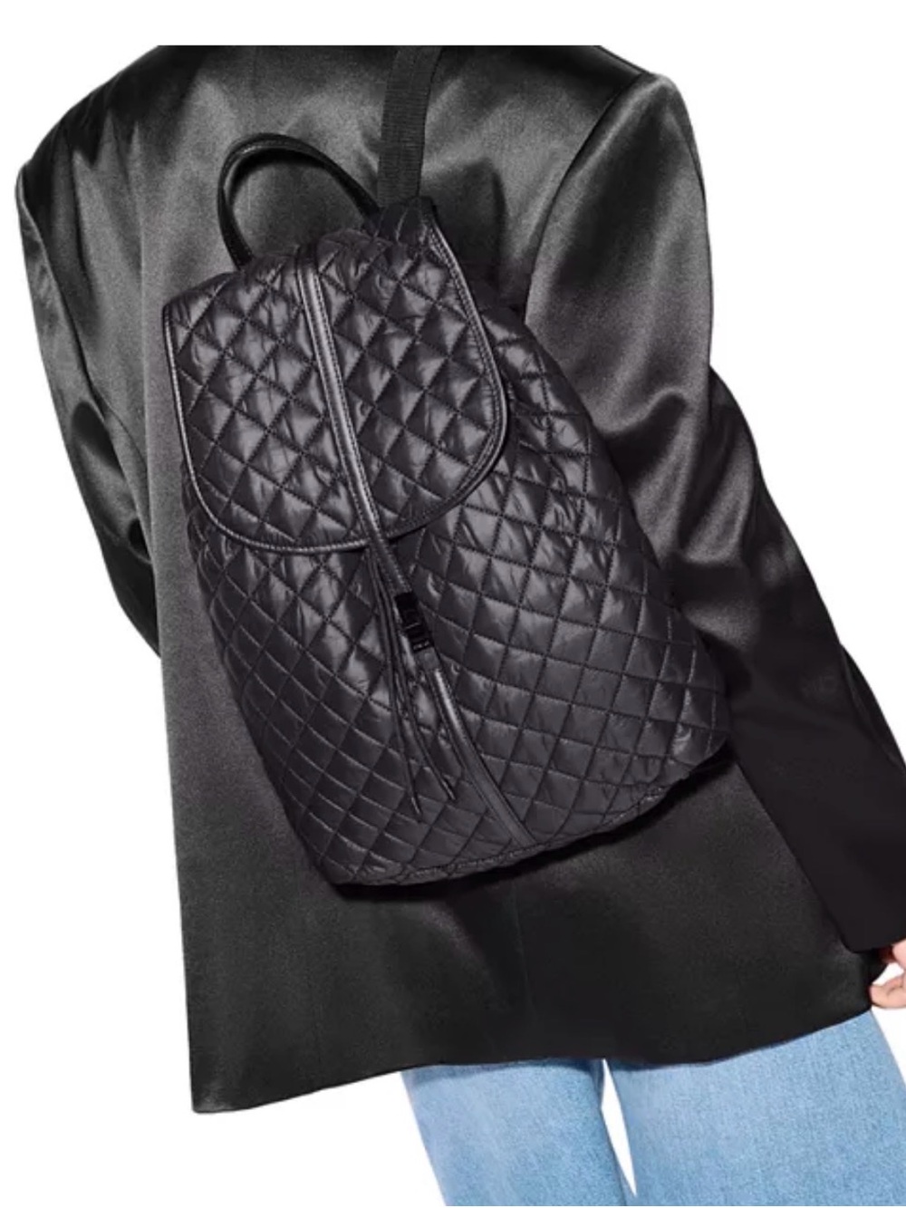 MZ Wallace Quilted Black Backpack with Flap - Picture 2 of 7